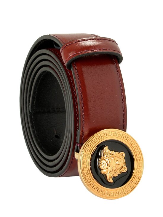 Versace Vine Red 100% Leather Gold Medusa Head Decorated Belt US 34 IT 85